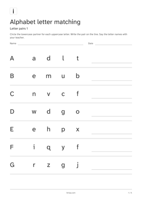 First page of the alphabet letter matching printable pack