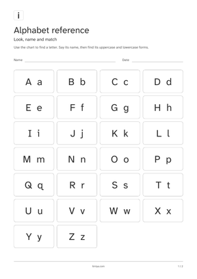 First page of the alphabet reference printable pack