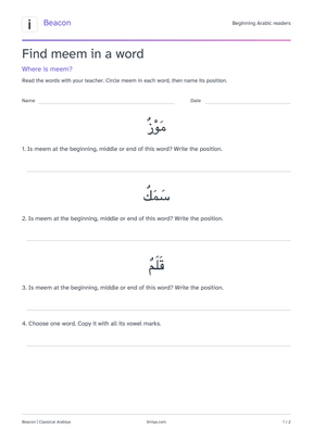First page of the find meem in a word printable pack