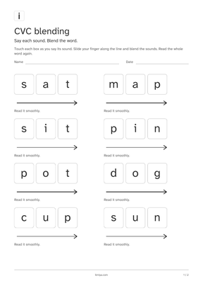 First page of the cvc blending printable pack