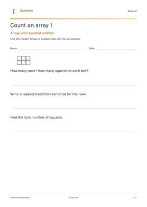 First page of the count an array 1 printable pack
