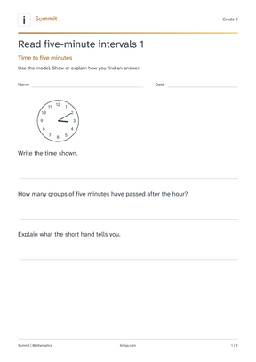 First page of the read five-minute intervals 1 printable pack