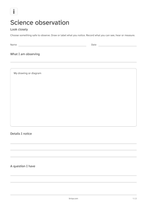 First page of the science observation printable pack