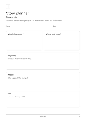 First page of the story planner printable pack